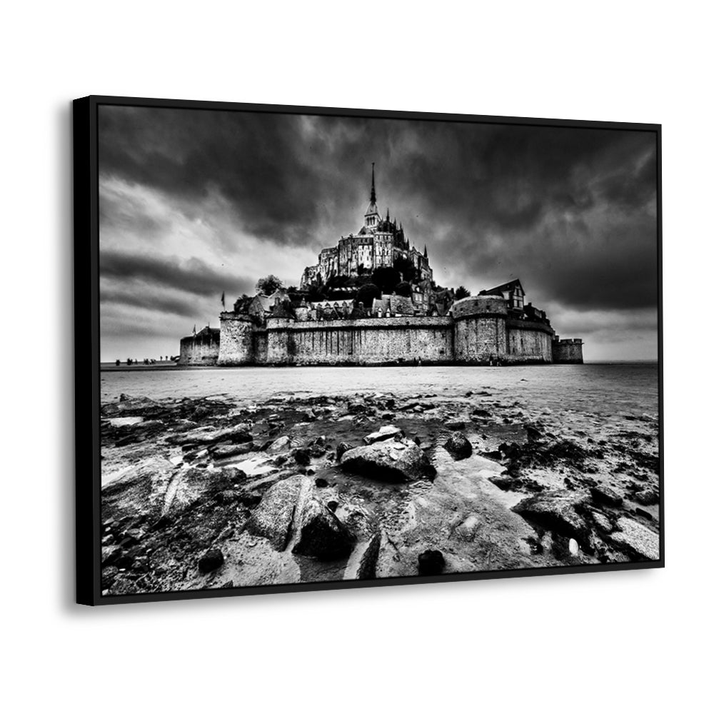 Mont Saint-Michel In Black And White Canvas Wall Art