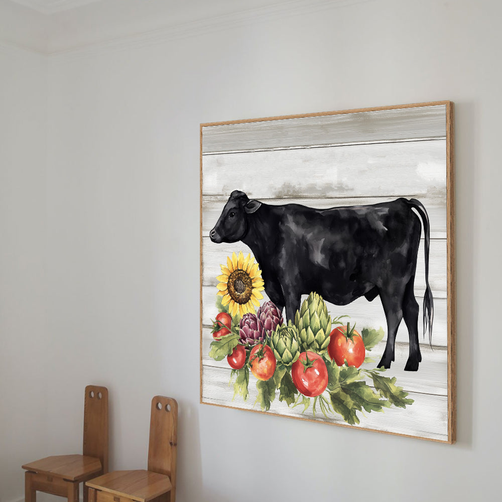 Rustic Farmhouse Cow And Harvest Canvas Wall Art