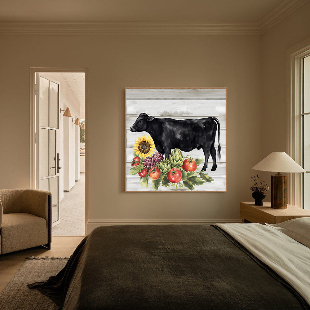 Rustic Farmhouse Cow And Harvest Canvas Wall Art