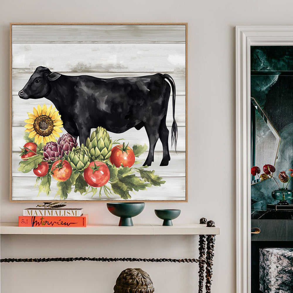 Rustic Farmhouse Cow And Harvest Canvas Wall Art