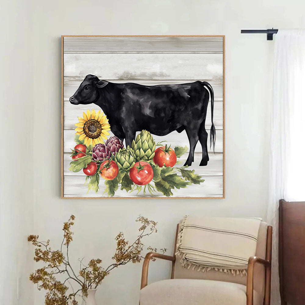 Rustic Farmhouse Cow And Harvest Canvas Wall Art