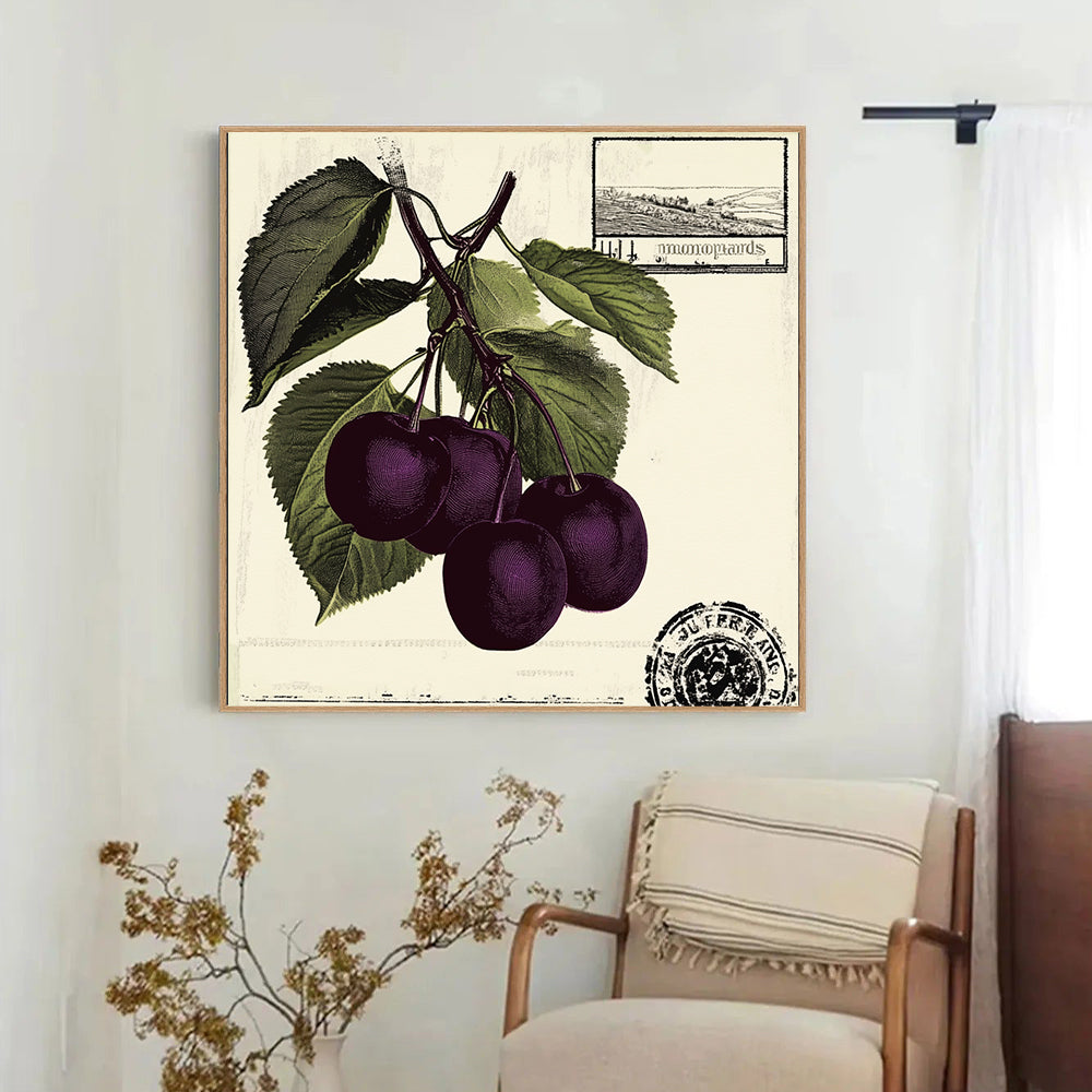 Vintage Cherry Botanical Canvas Wall Art