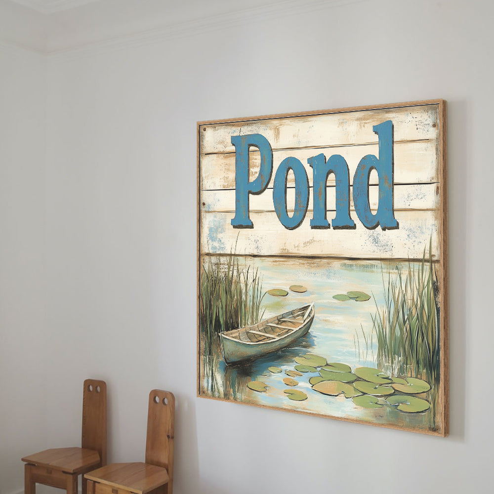 Rustic Pond Scene Canvas Wall Art