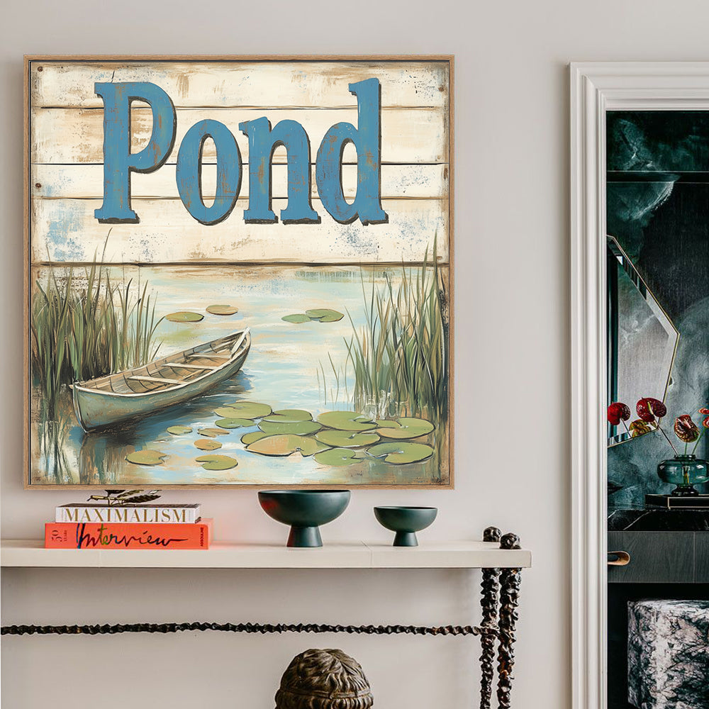 Rustic Pond Scene Canvas Wall Art