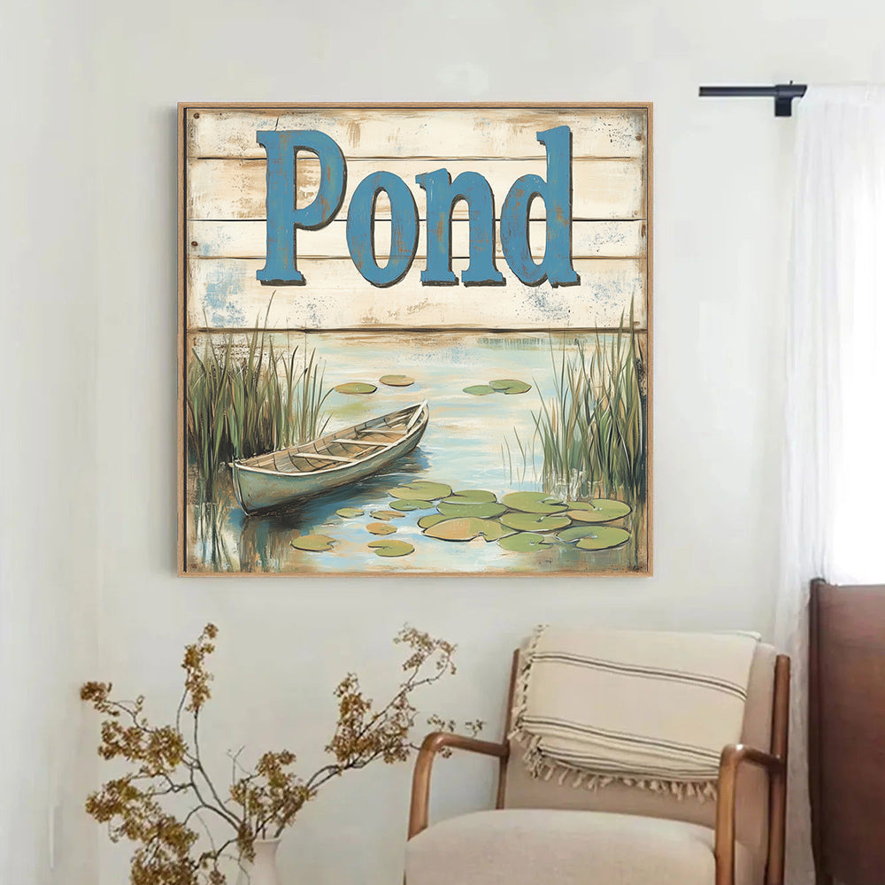 Rustic Pond Scene Canvas Wall Art