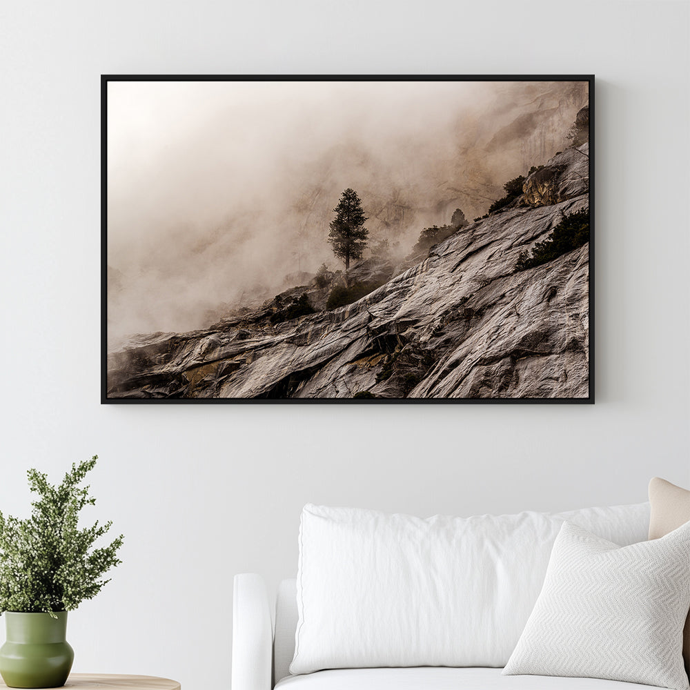 Solitary Tree On Foggy Cliff – Canvas Wall Art