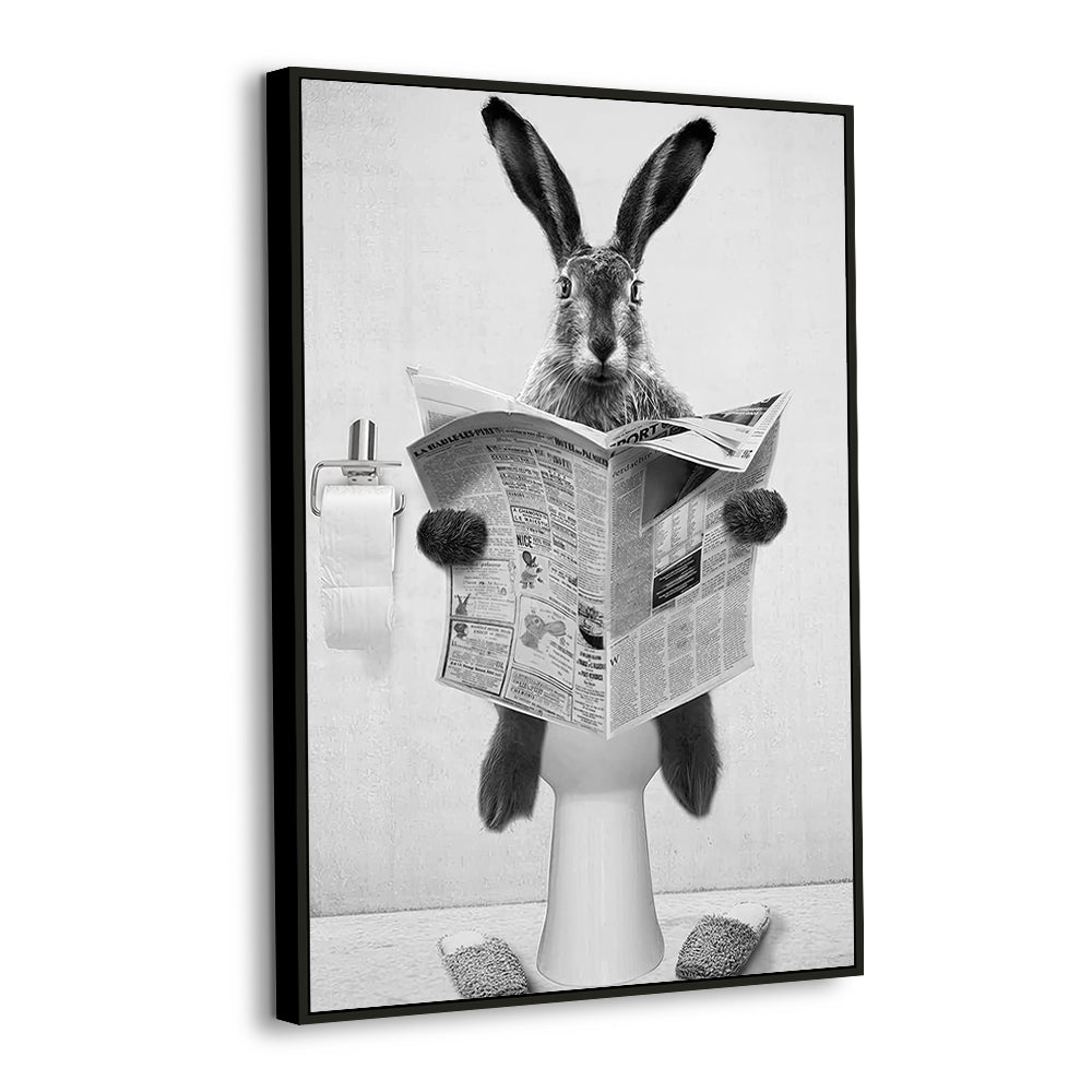 Funny Rabbit Bathroom – Quirky Black & White Humor Décor Canvas Wall Art