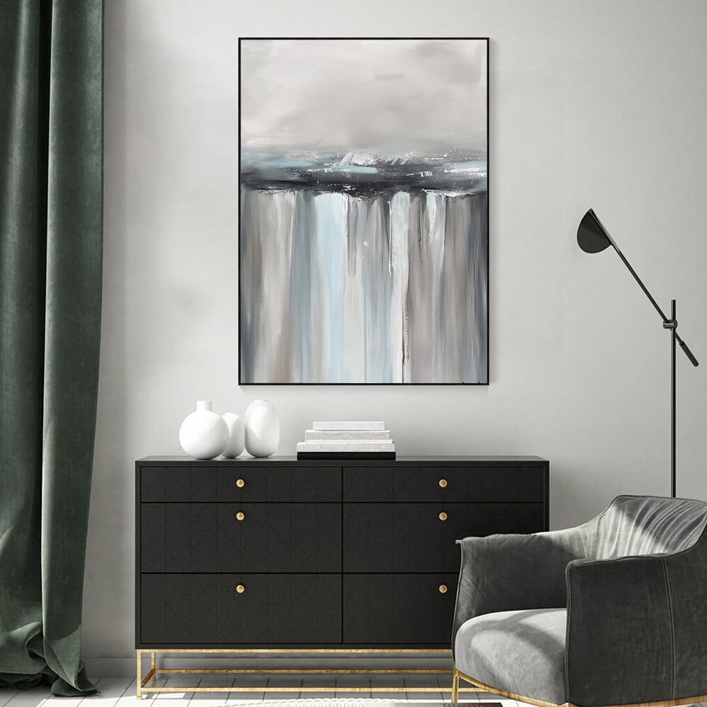 "Tranquil Falls: Abstract Waterfall Canvas Wall Art"