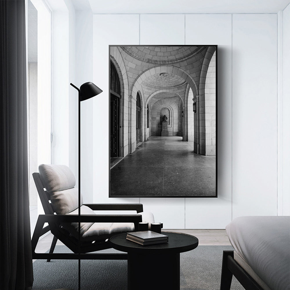 Classic Archway Corridor Canvas Wall Art – Timeless Black And White Photography