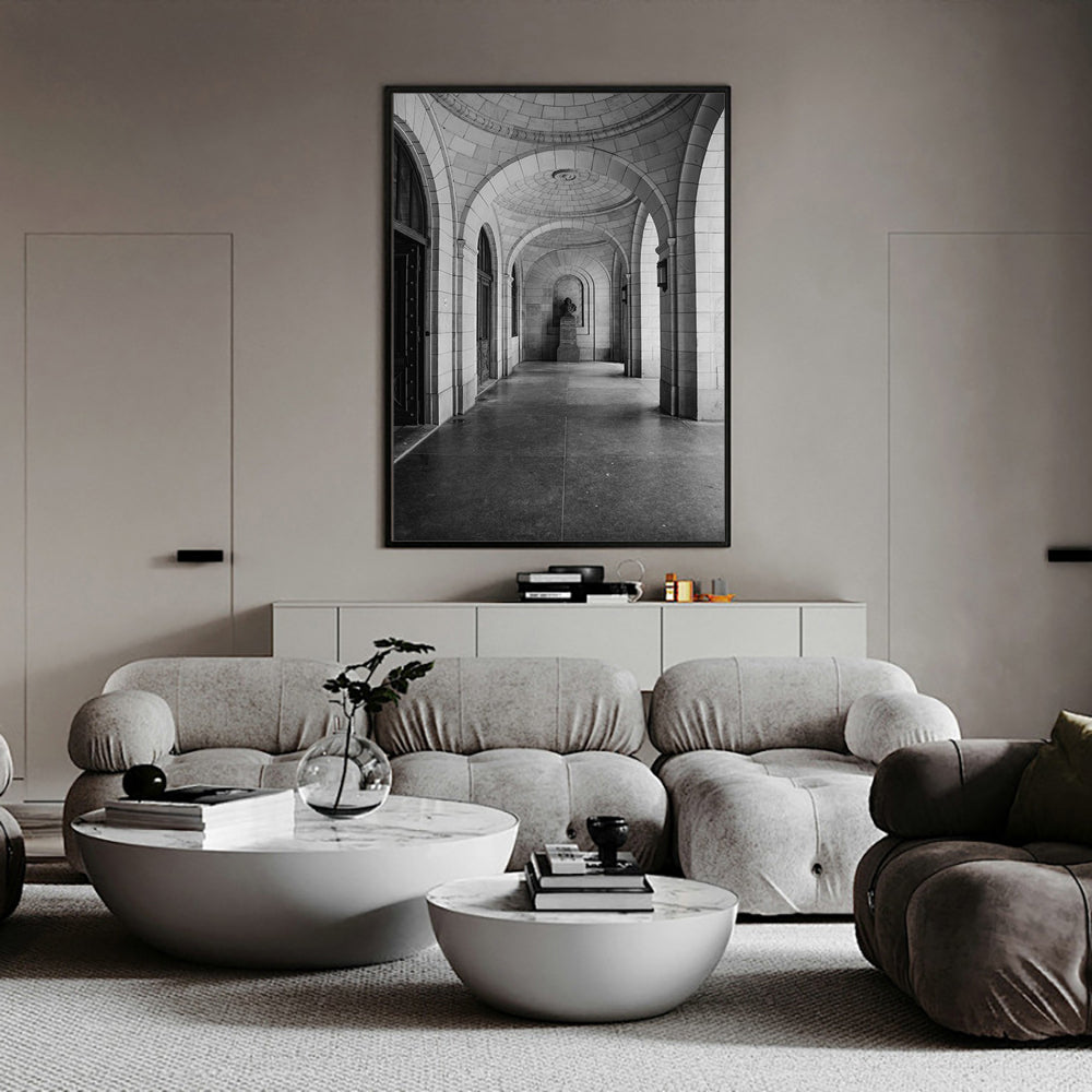 Classic Archway Corridor Canvas Wall Art – Timeless Black And White Photography