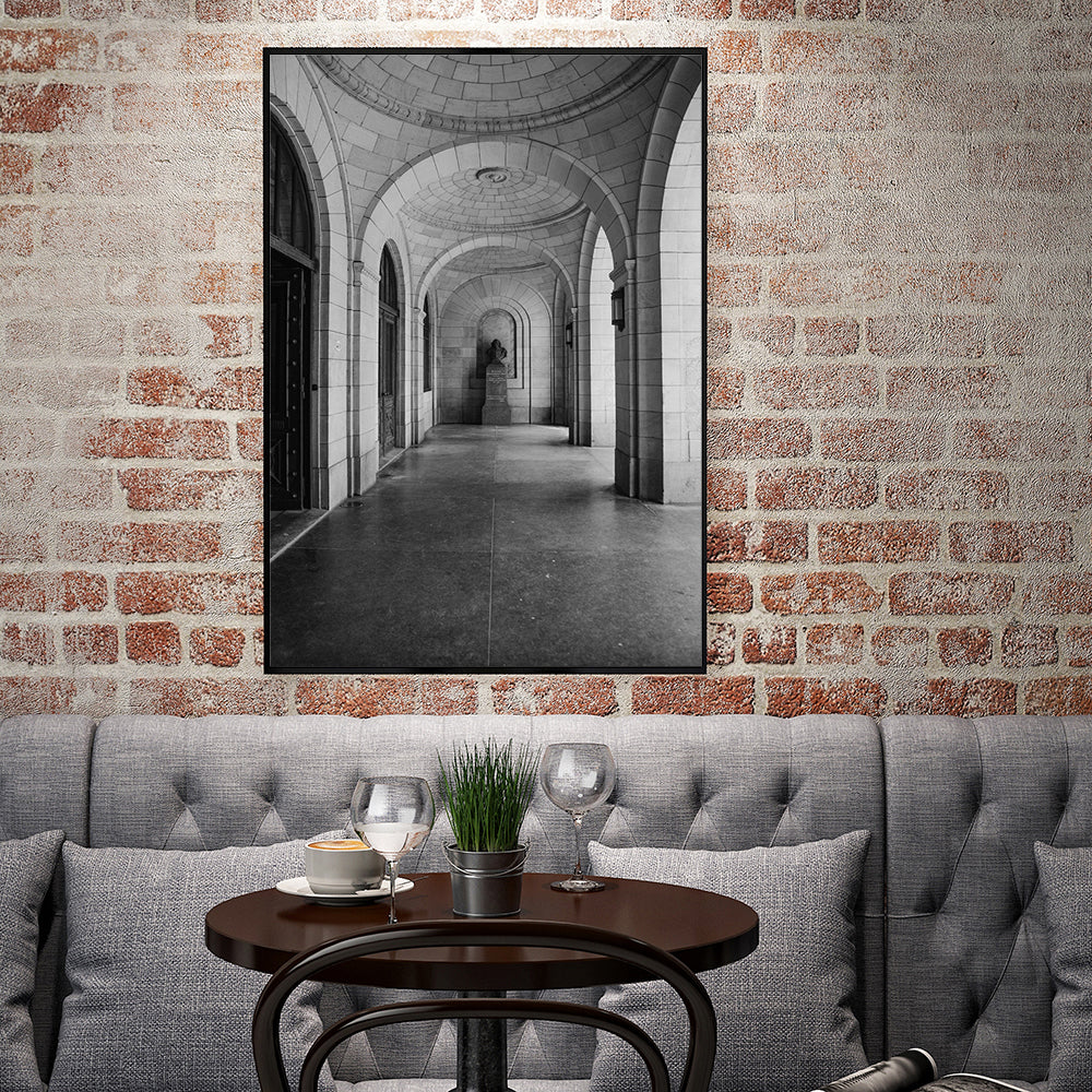 Classic Archway Corridor Canvas Wall Art – Timeless Black And White Photography