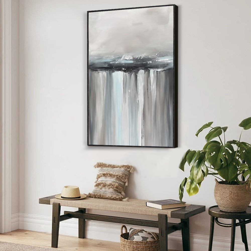 "Tranquil Falls: Abstract Waterfall Canvas Wall Art"