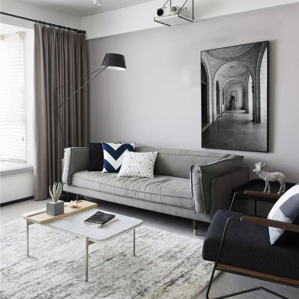 Classic Archway Corridor Canvas Wall Art – Timeless Black And White Photography