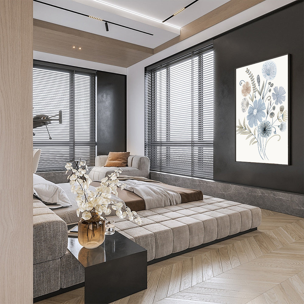 Blue Floral Canvas Wall Art