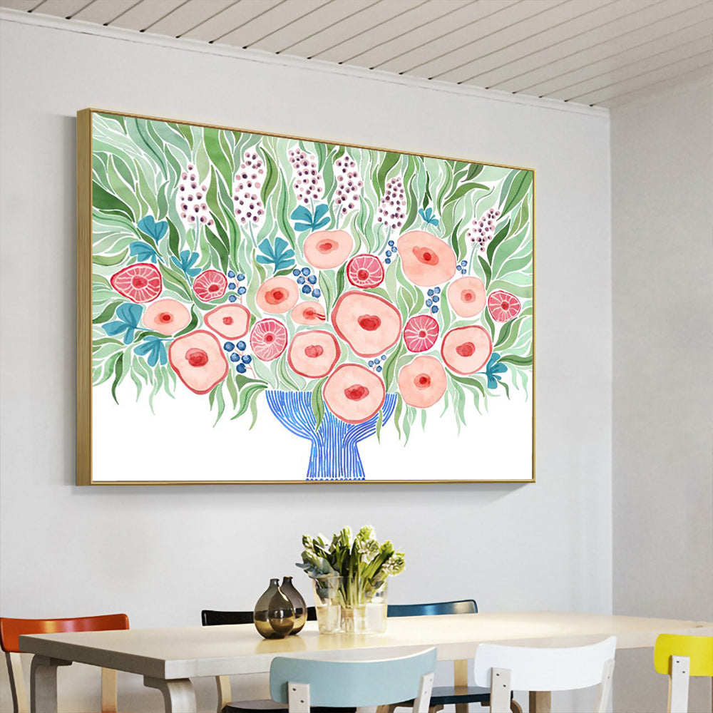 Vibrant Floral Bouquet Framed Canvas Wall Art