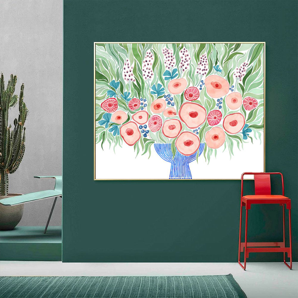 Vibrant Floral Bouquet Framed Canvas Wall Art
