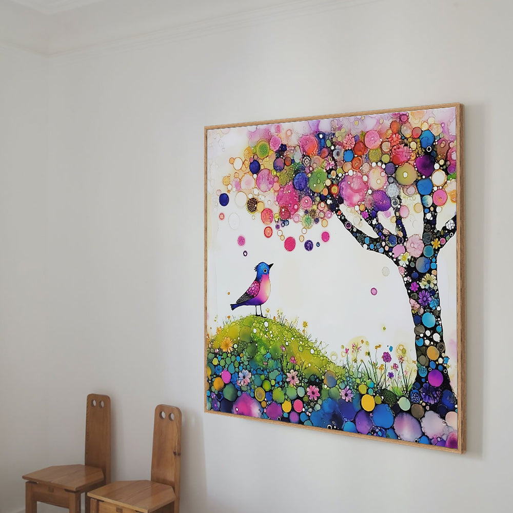 Vibrant Fantasy Bird And Tree Canvas Wall Art