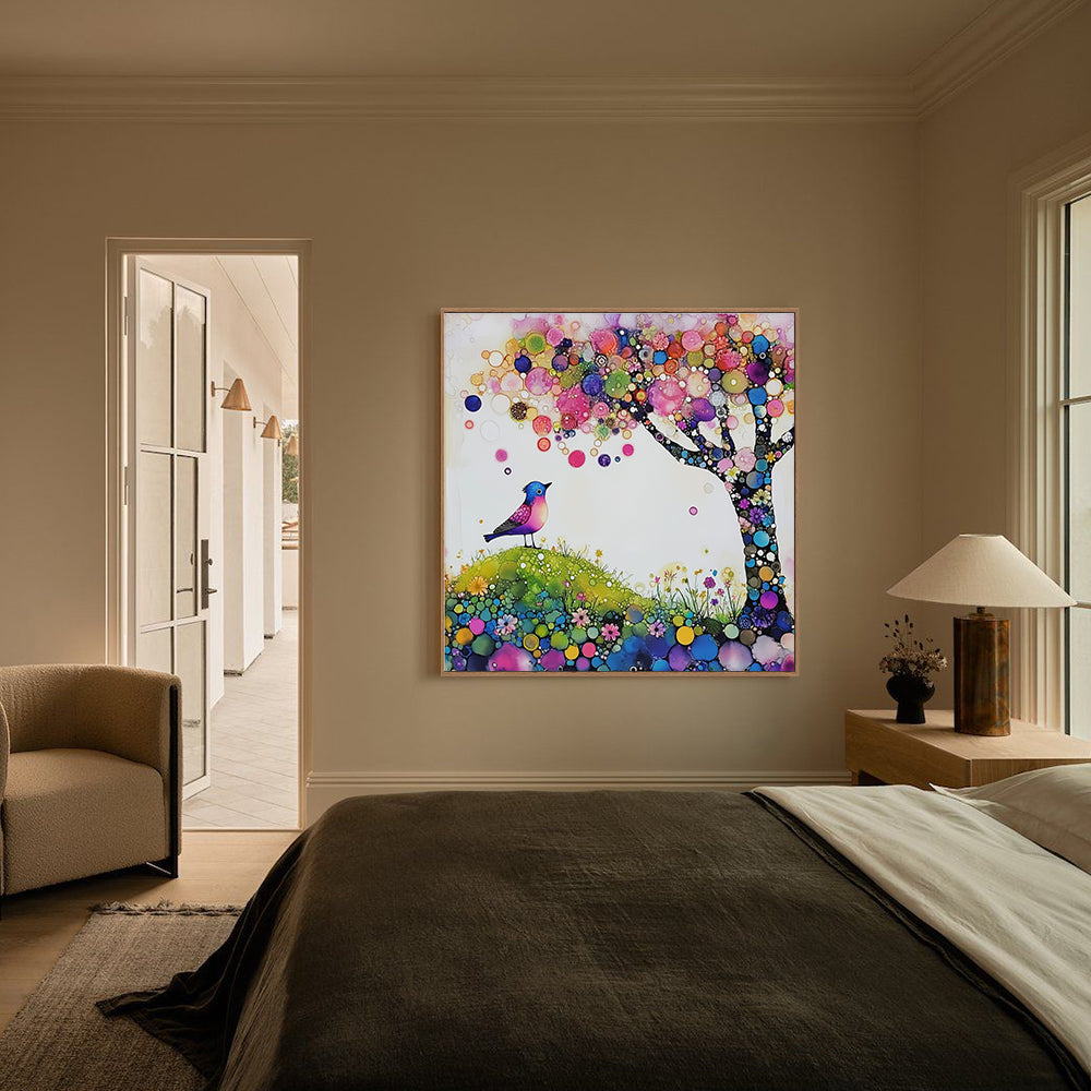Vibrant Fantasy Bird And Tree Canvas Wall Art
