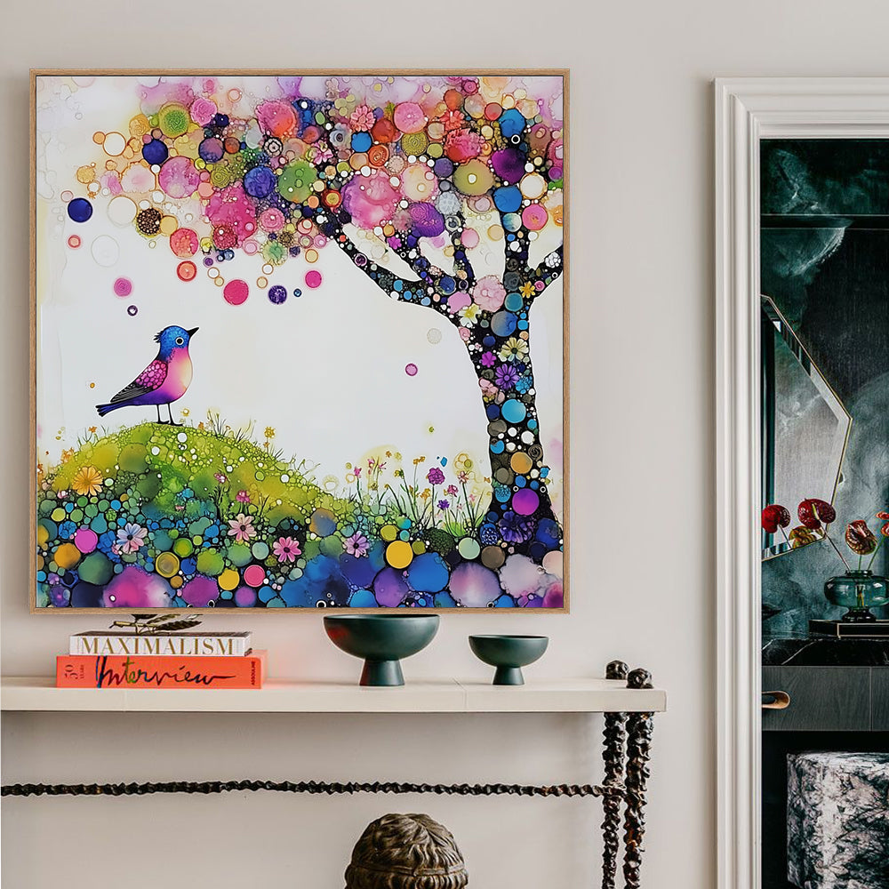 Vibrant Fantasy Bird And Tree Canvas Wall Art
