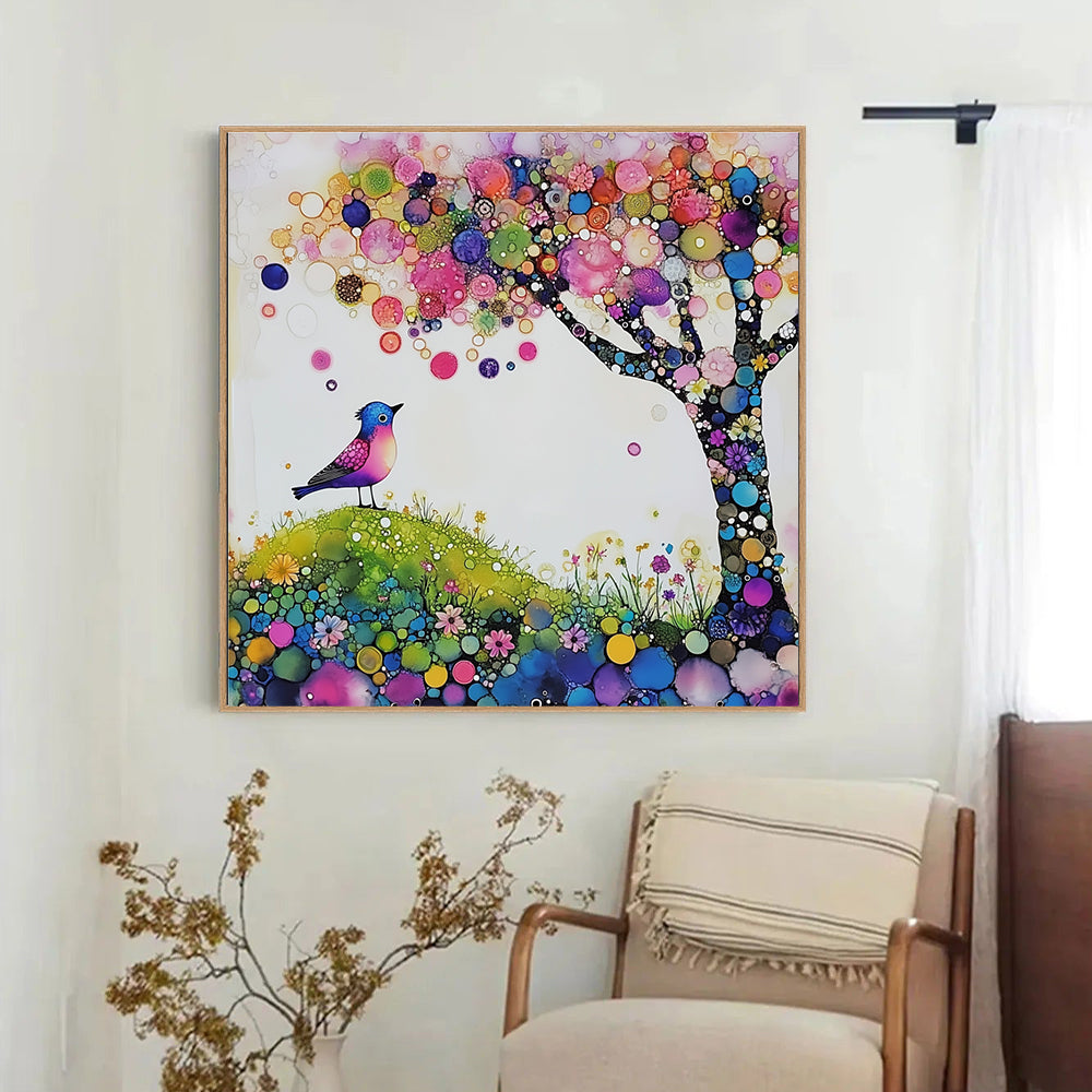 Vibrant Fantasy Bird And Tree Canvas Wall Art