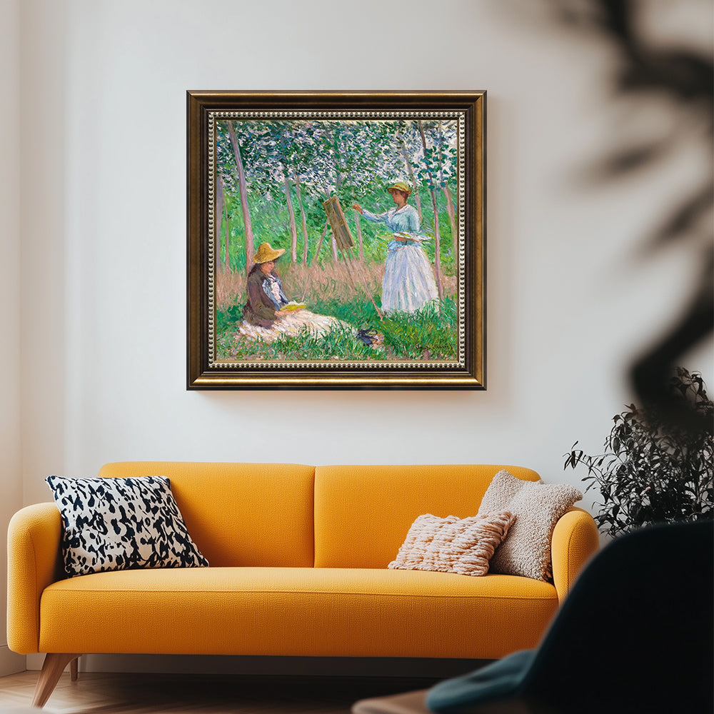 Blanche Hoschedé at Her Easel with Suzanne Hoschedé Reading By Claude Monet