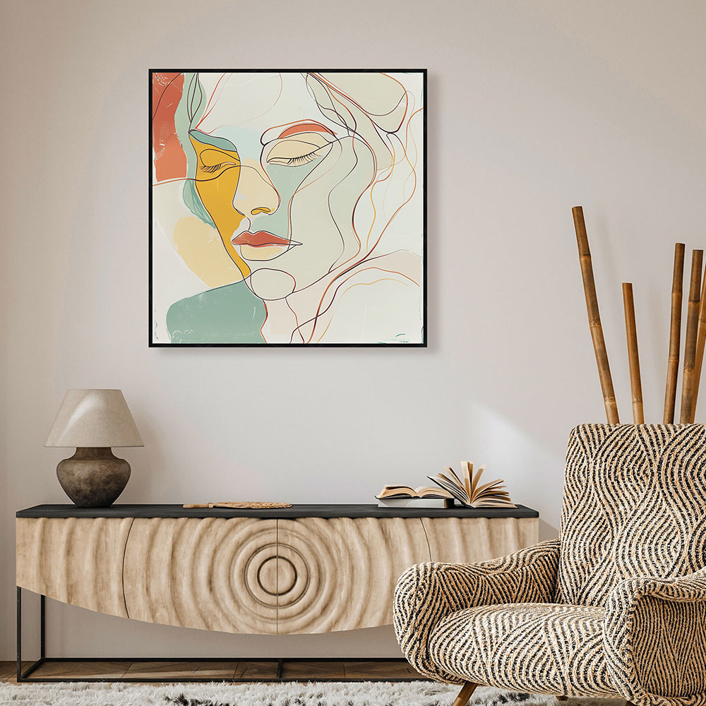 Minimalist Face Line Art Canvas - Pastel Shades