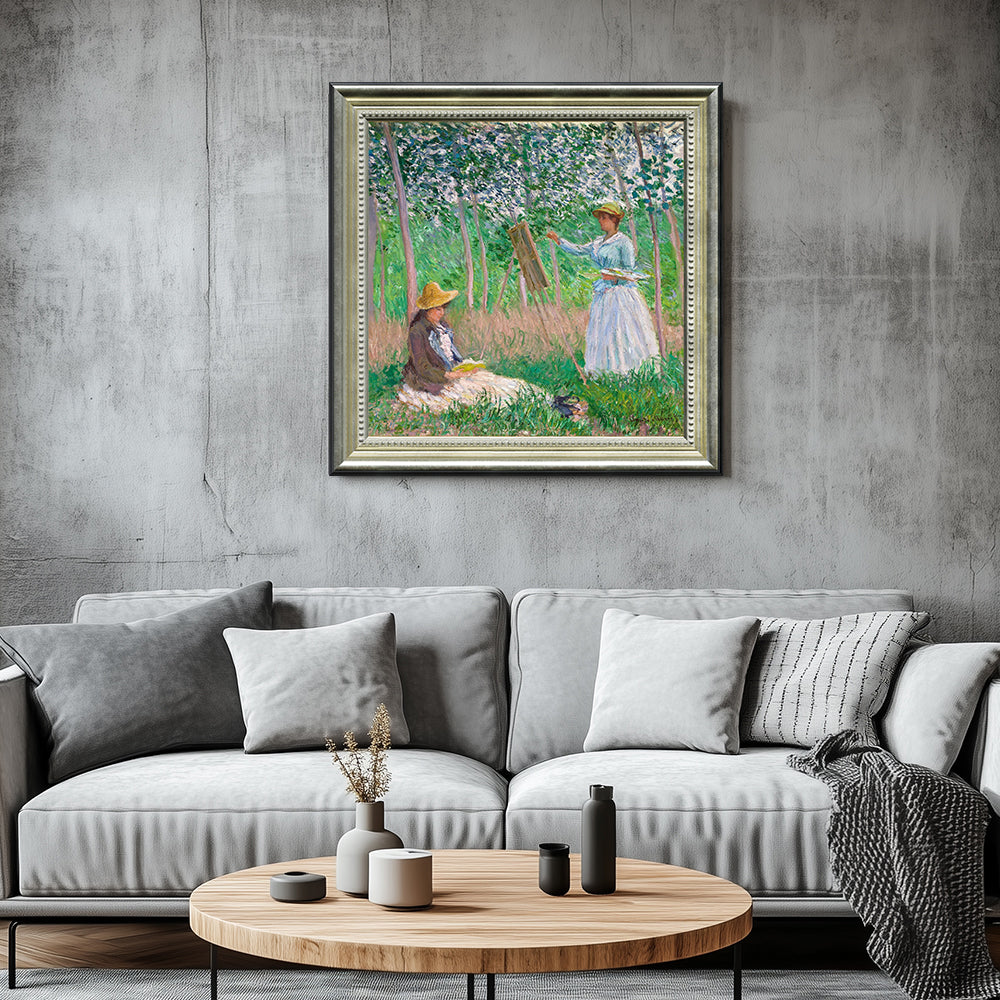 Blanche Hoschedé at Her Easel with Suzanne Hoschedé Reading By Claude Monet