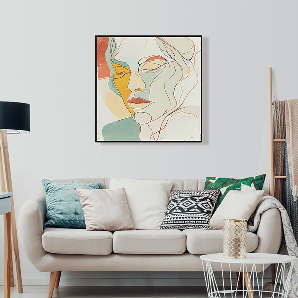 Minimalist Face Line Art Canvas - Pastel Shades
