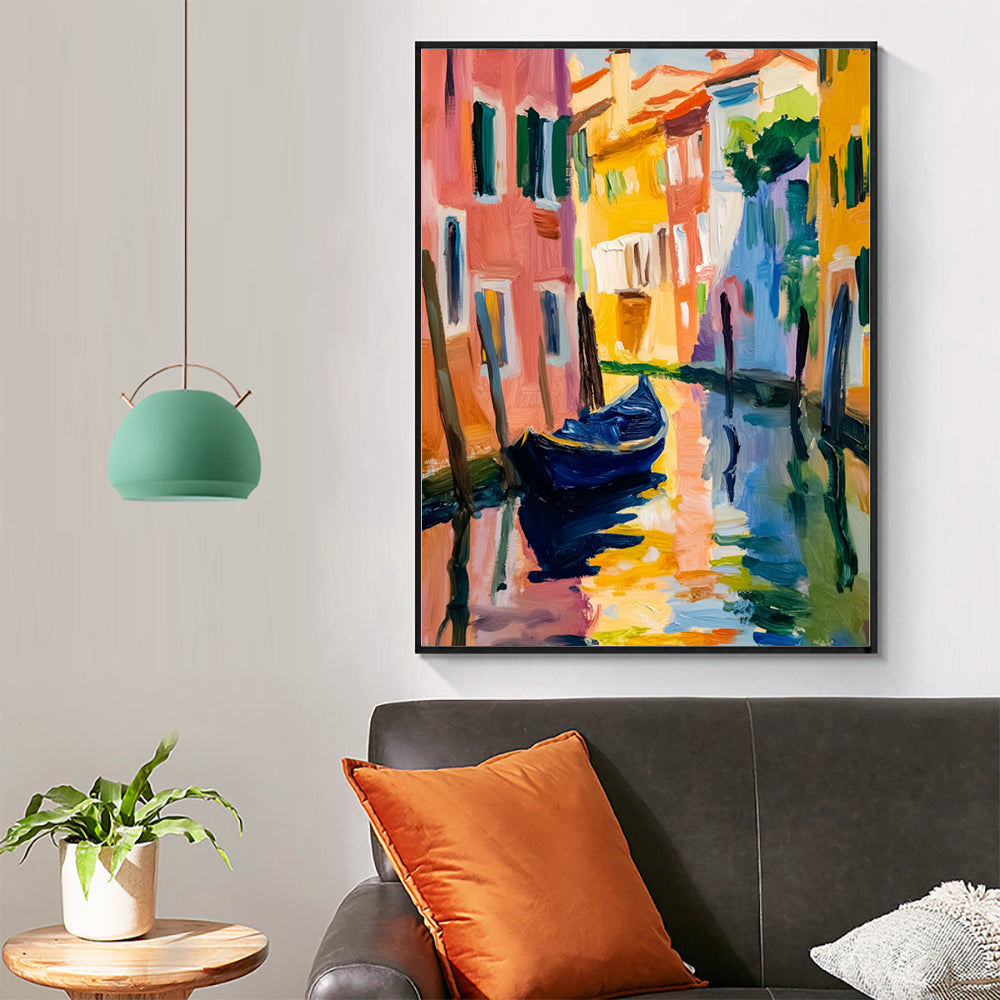 Vibrant Canal Scene Canvas Wall Art - A Celebration Of Color And Charm
