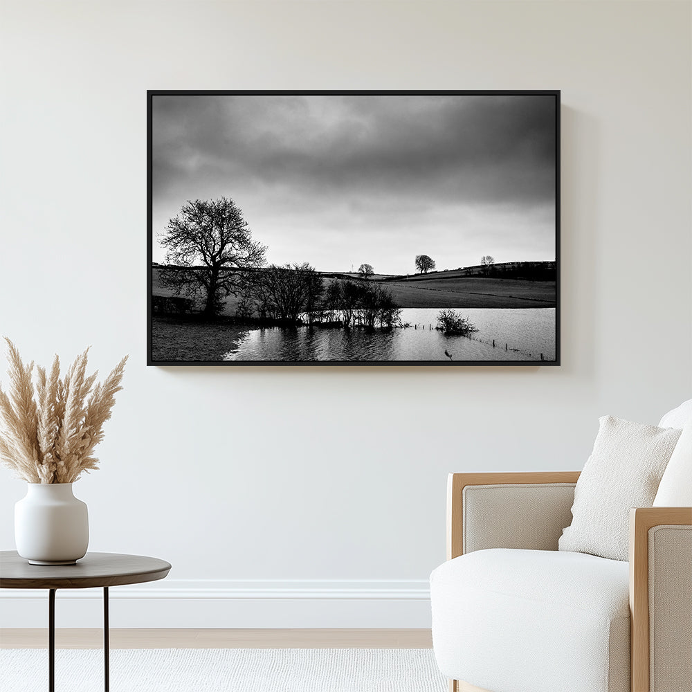 Lonely Trees By The Flooded Field Canvas Wall Art