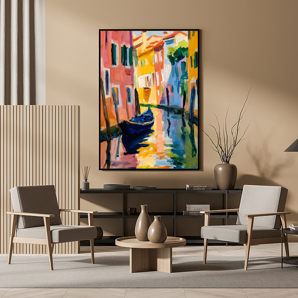Vibrant Canal Scene Canvas Wall Art - A Celebration Of Color And Charm