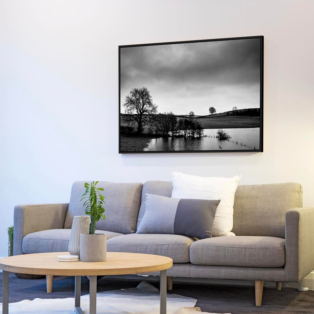 Lonely Trees By The Flooded Field Canvas Wall Art