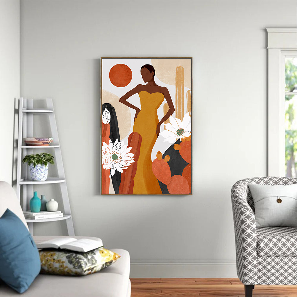 Sunlit Elegance: Modern Woman In Desert Canvas Art