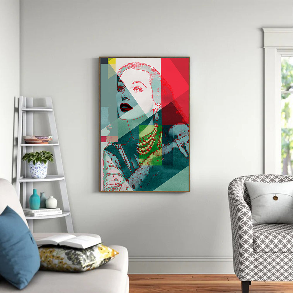 Retro Glamour: Geometric Portrait Canvas Wall Art