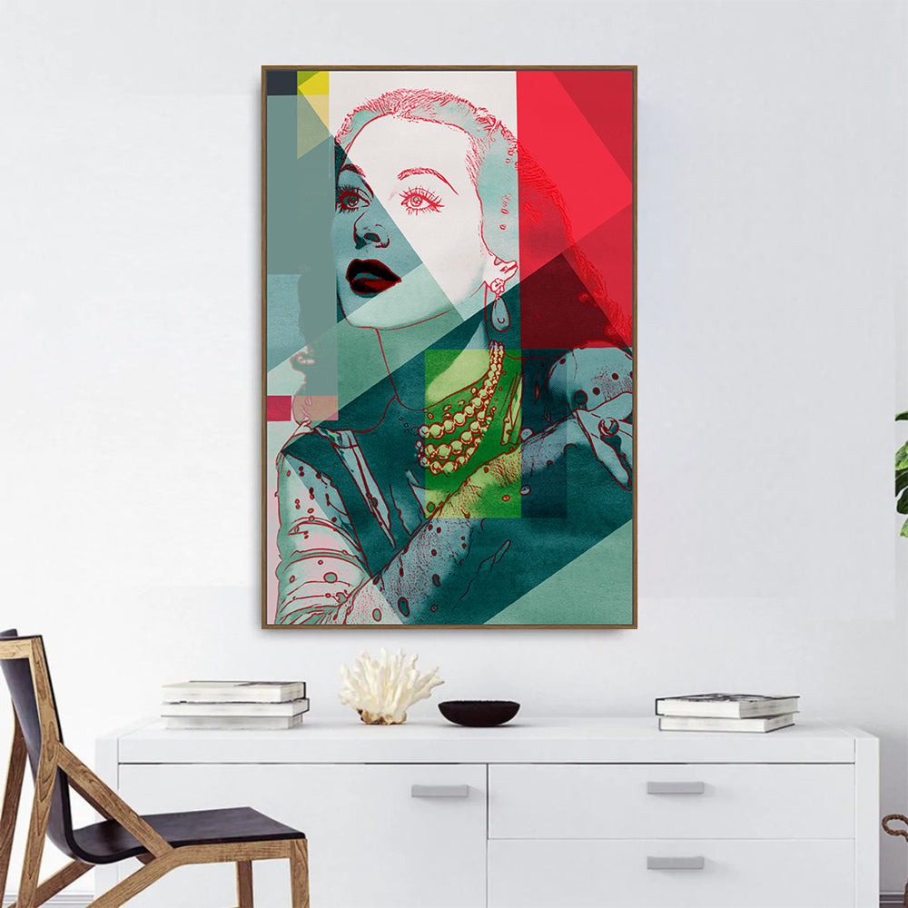 Retro Glamour: Geometric Portrait Canvas Wall Art