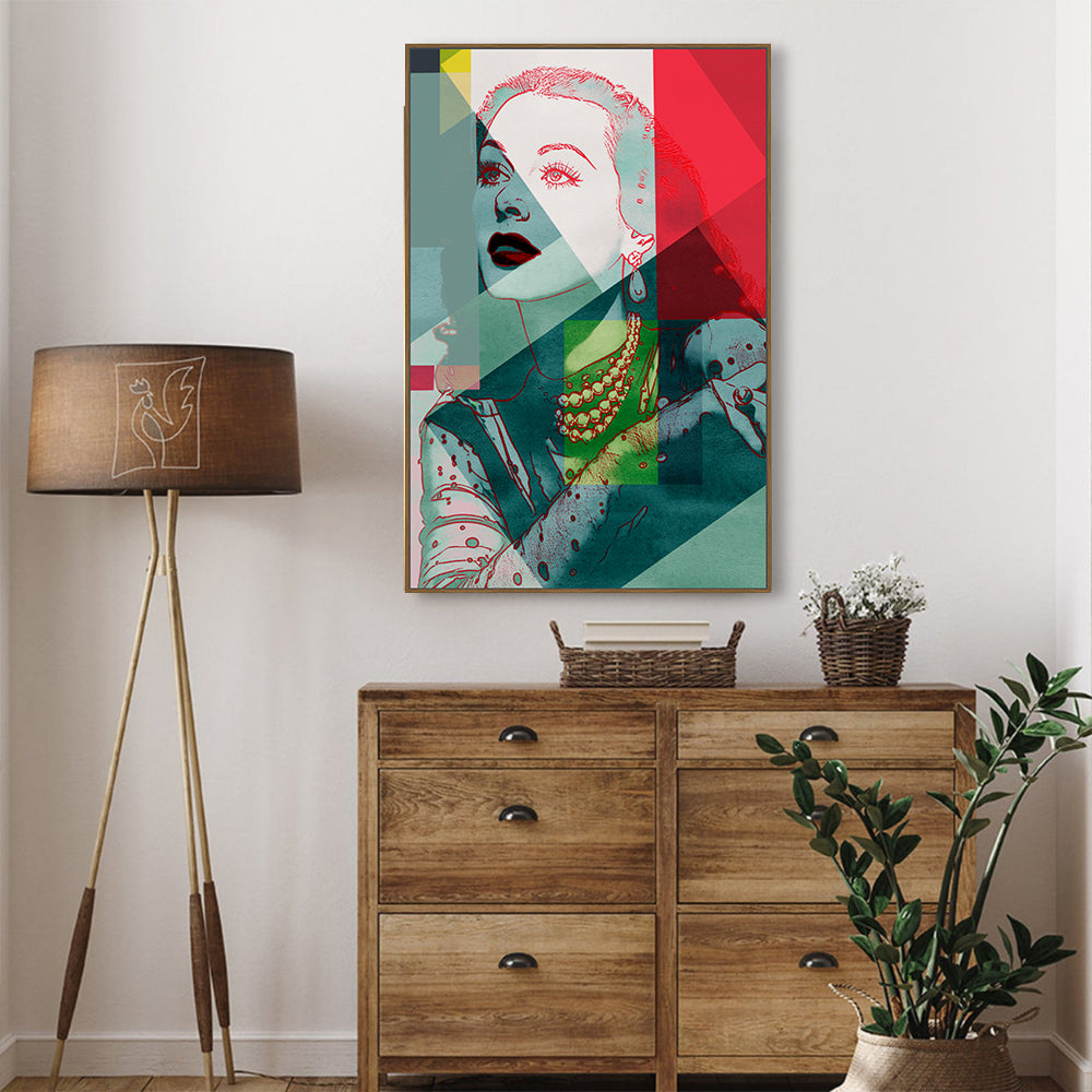 Retro Glamour: Geometric Portrait Canvas Wall Art