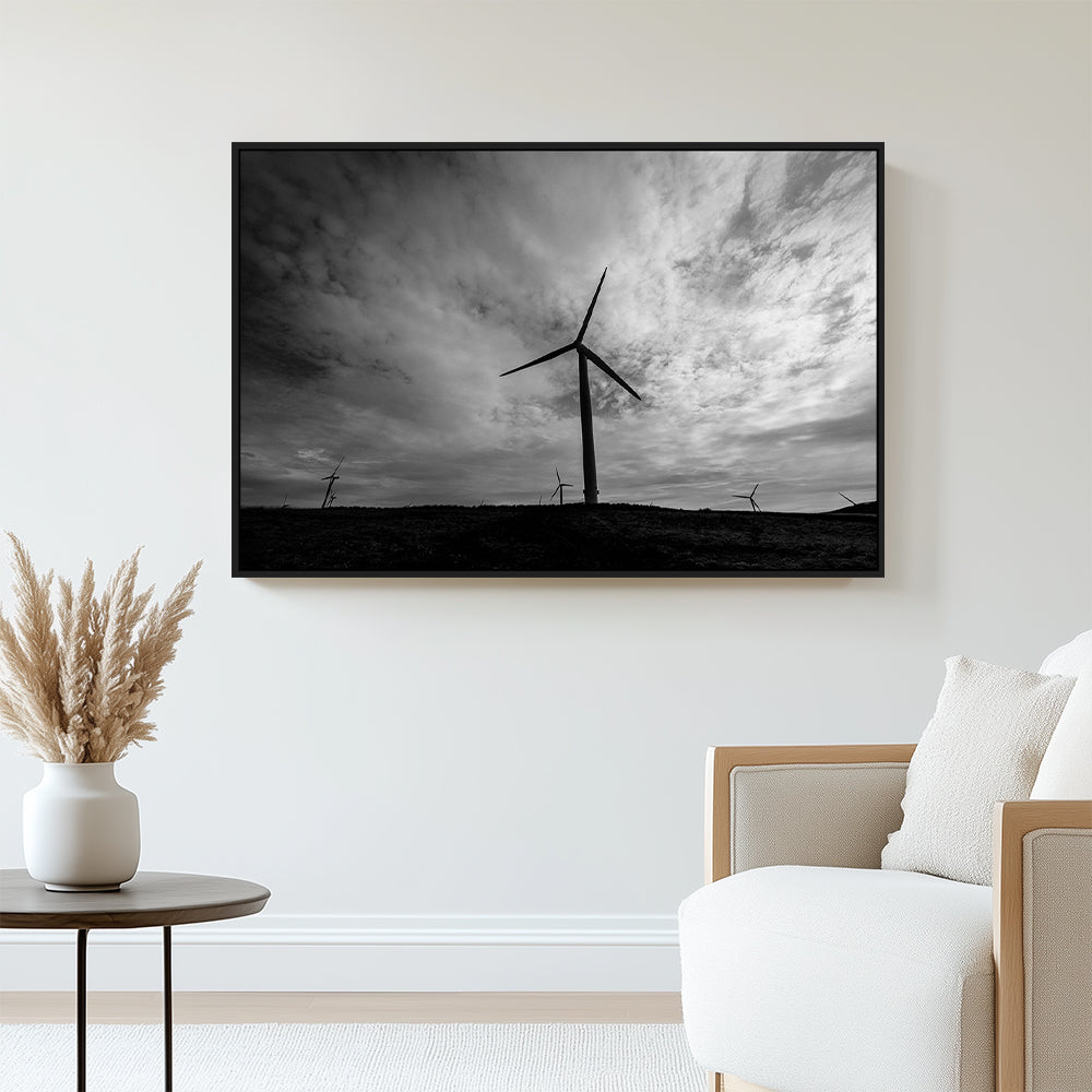 Wind Turbines - Black and White Canvas Wall Art