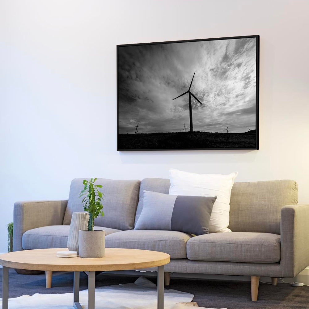 Wind Turbines - Black and White Canvas Wall Art