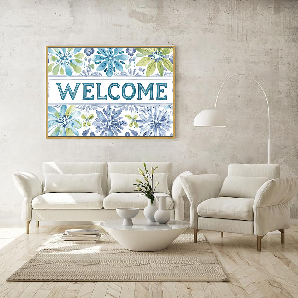 Floral Welcome Canvas Wall Art