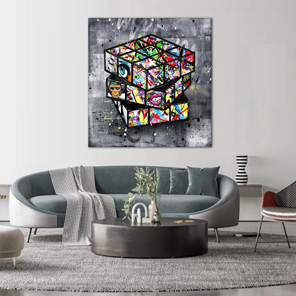 Graffiti Rubik's Cube Canvas Wall Art