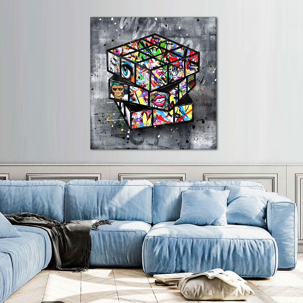 Graffiti Rubik's Cube Canvas Wall Art