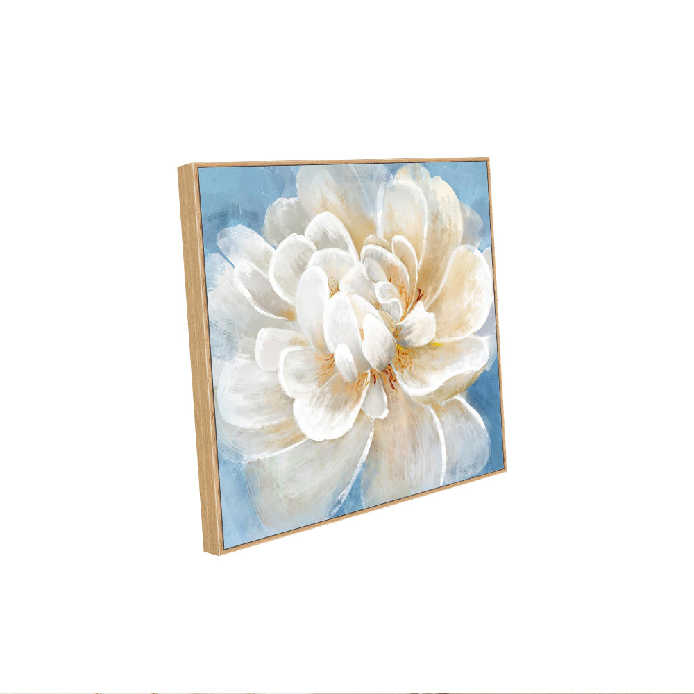 Soft Blue Background- Elegant White Peony Floral Canvas Wall Art