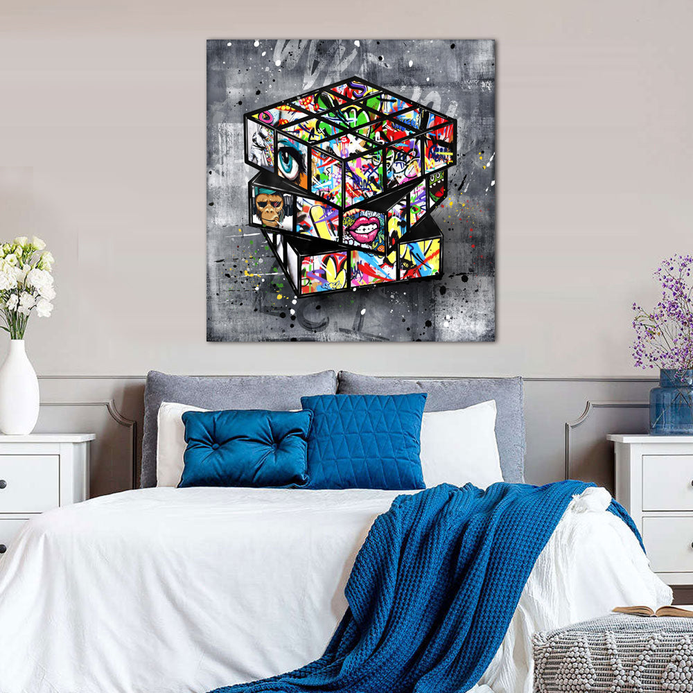 Graffiti Rubik's Cube Canvas Wall Art