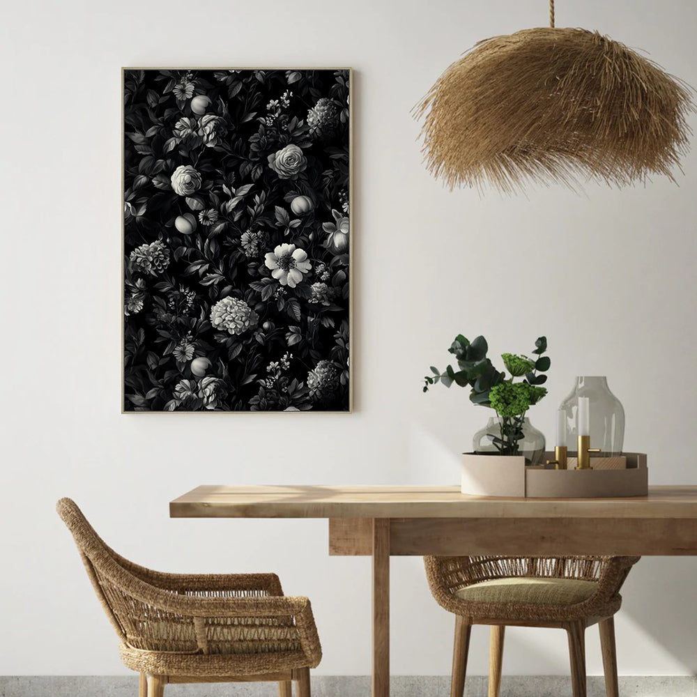 Elegant Black Floral Canvas Wall Art
