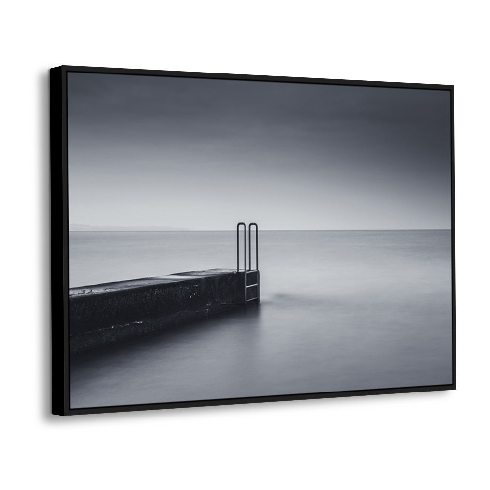 Serene Ocean Pier – Black & White Canvas Wall Art