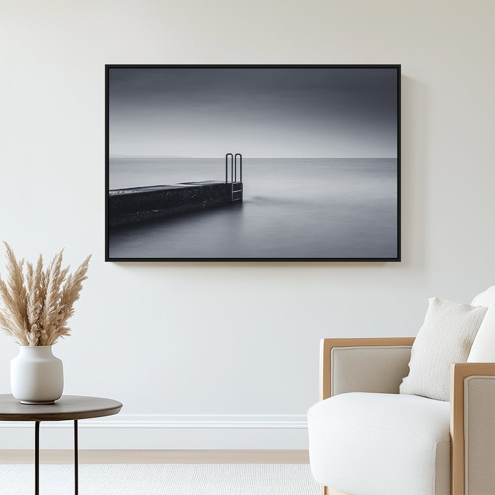 Serene Ocean Pier – Black & White Canvas Wall Art