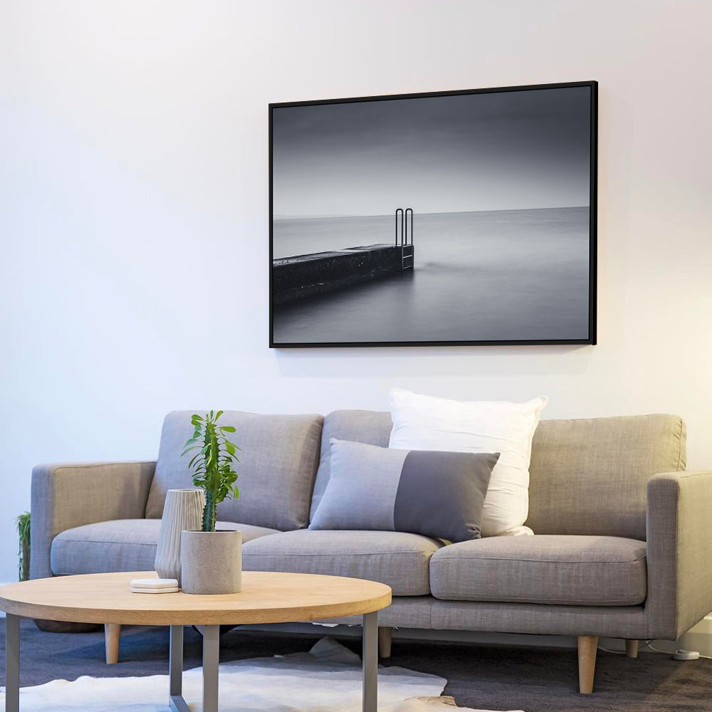 Serene Ocean Pier – Black & White Canvas Wall Art