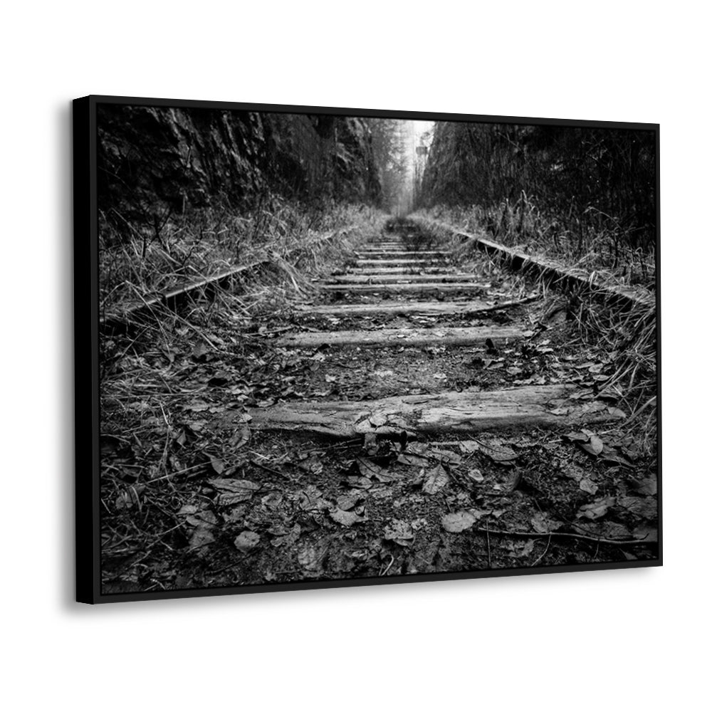 Abandoned Railway Tracks Black And White Canvas Wall Art