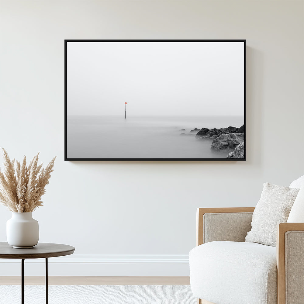 Minimalist Ocean Stillness – Black & White Canvas Wall Art