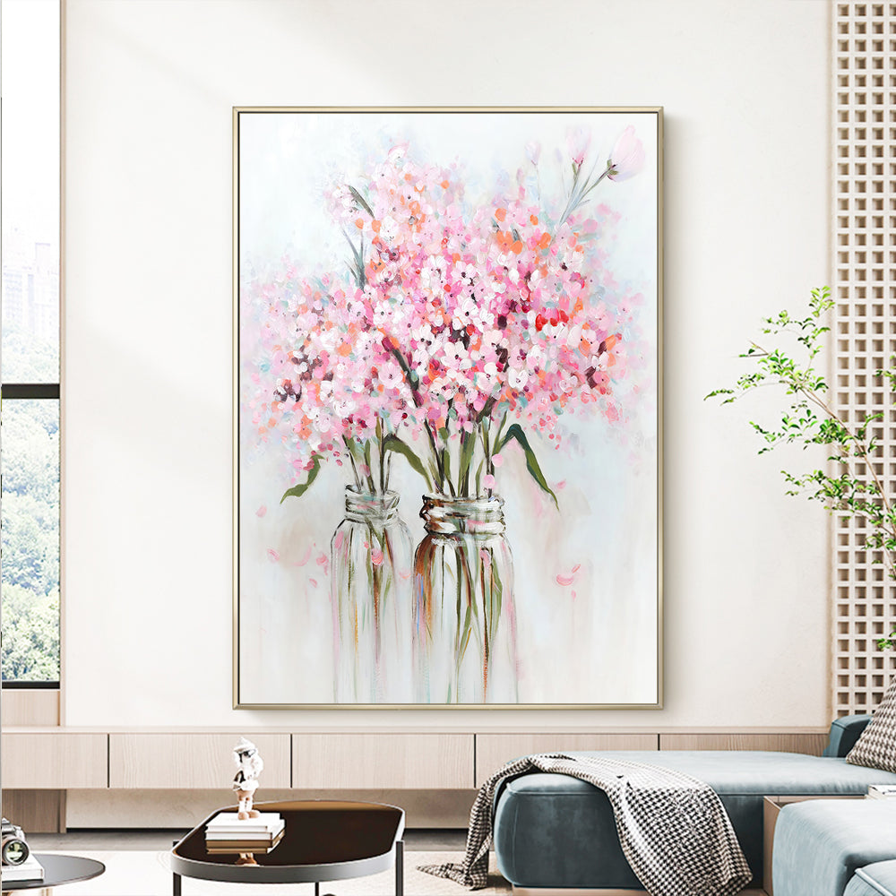 Pink Blossom Vases Canvas Wall Art